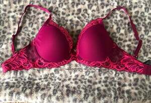 Natori Feathers Contour Plunge Underwire Bra in Dark Magenta/Pink Lace 32DD